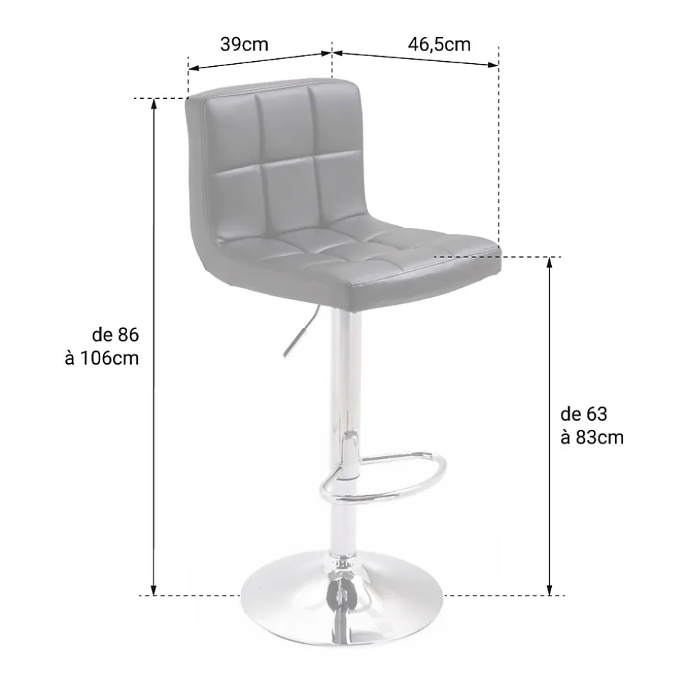 Lot de 2 tabourets de bar gris MIKE - HAPPY GARDEN