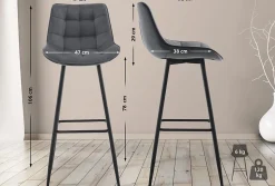 Lot de 2 tabourets de bar Dartford, Chaise de bar rembourrée, Structure métallique Grisfoncé/Velours