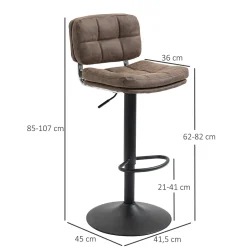 Lot de 2 tabourets de bar Vintage capitonné - pivotant, réglable - repose-pied - revêtement synthétique marron effet vieilli