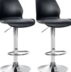 Lot de 2 tabourets de bar Gilbert, assise rembourrée en similicuir, réglable en hauteur, pivotant Noir/Plastique