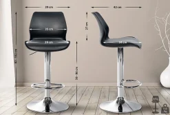 Lot de 2 tabourets de bar Gilbert, assise rembourrée en similicuir, réglable en hauteur, pivotant Noir/Plastique