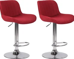 Lot De 2 Tabourets De Bar Lentini En Tissu, Chaise Haute De Bistrot Avec Repose-pieds, Pivotant Réglable Rouge/Chrome