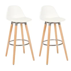 Lot de 2 tabourets de bar blanc bois de hêtre 39,5 x 44 x 91 cm