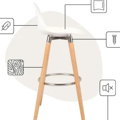 Lot de 2 tabourets de bar blanc bois de hêtre 39,5 x 44 x 91 cm