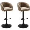 Lot de 2 tabourets de bar en velours et métal - Hauteur réglable - Beige - DORALIZ