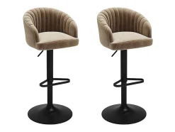 Lot de 2 tabourets de bar en velours et métal - Hauteur réglable - Beige - DORALIZ