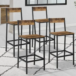 Lot de 4 tabourets de bar DAYTON avec dossier chaise de cuisine design industriel