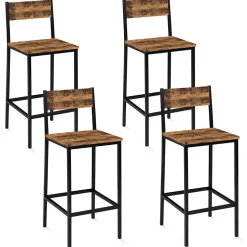 Lot de 4 tabourets de bar DAYTON avec dossier chaise de cuisine design industriel