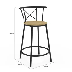 Lot de 4 tabourets de bar bistrot DETROIT avec dossier arrondis design industriel