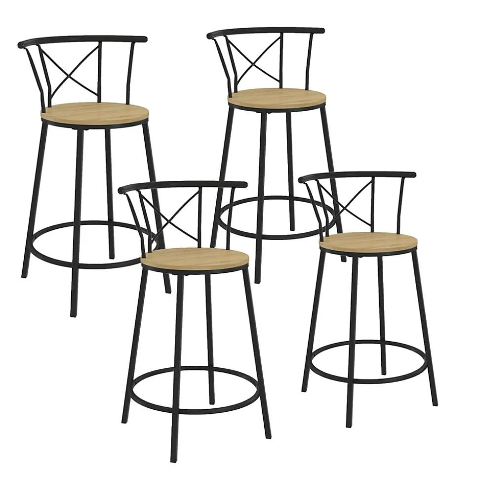 Lot de 4 tabourets de bar bistrot DETROIT avec dossier arrondis design industriel