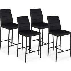 Lot de 4 tabourets ROMANE en PVC noir design contemporain chaises de bar rembourrées