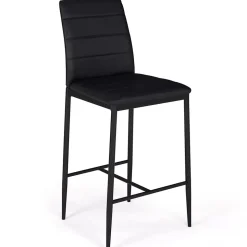 Lot de 4 tabourets ROMANE en PVC noir design contemporain chaises de bar rembourrées