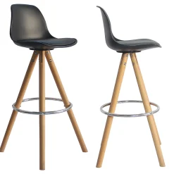 Lot de 2 tabourets scandinaves TOBIAS noirs avec coussin - HAPPY GARDEN