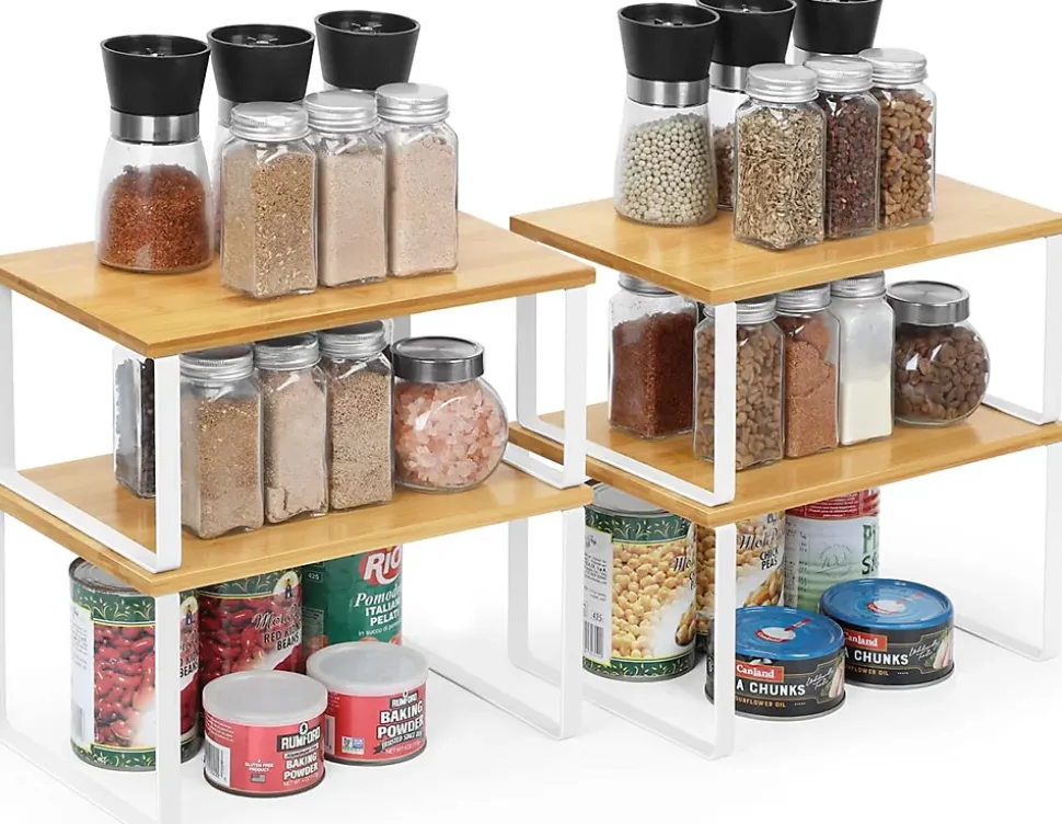 Lot de 4 étagères à épices en bambou empilables blanc