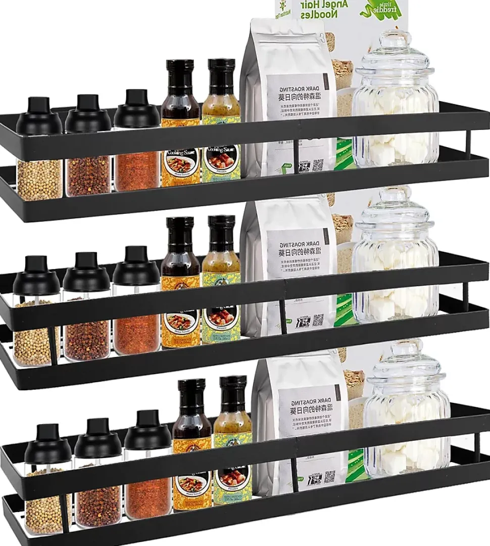 Lot de 3 étagères à épices murales Sans perçage Noir