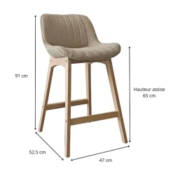 Lot de chaises MILK d'îlot et bar en chêne et assise tissu bouclette 65cm