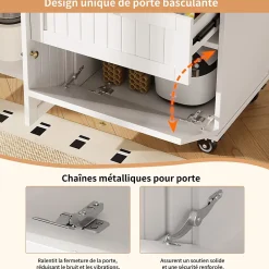 Îlot de cuisine - Buffet de Cuisine Multifonction avec Rangements Extensibles et Tiroirs, MDF et Métal, 120,8x37,3x88 cm, Blanc