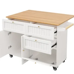 Îlot de cuisine - Buffet de Cuisine Multifonction avec Rangements Extensibles et Tiroirs, MDF et Métal, 120,8x37,3x88 cm, Blanc