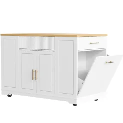 Îlot de Cuisine - desserte de Cuisine avec Rangement et Étagères, MDF Métal, 120x50x92 cm, Blanc