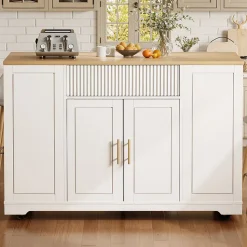 Îlot de Cuisine - desserte de Cuisine avec Rangement et Étagères, MDF Métal, 120x50x92 cm, Blanc