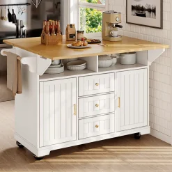 Îlot de Cuisine - desserte Multifonction avec Rangement et Table Extensible - MDF, Blanc, 120x40-80x95 cm