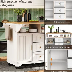 Îlot de Cuisine - desserte Multifonction avec Rangement et Table Extensible - MDF, Blanc, 120x40-80x95 cm