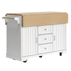 Îlot de Cuisine - desserte Multifonction avec Rangement et Table Extensible - MDF, Blanc, 120x40-80x95 cm