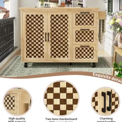 Îlot de Cuisine - desserte avec Étagères Réglables et Rangement Métal - MDF Naturel 120x45-75x92 cm