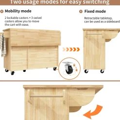 Îlot de Cuisine - desserte avec Étagères Réglables et Rangement Métal - MDF Naturel 120x45-75x92 cm