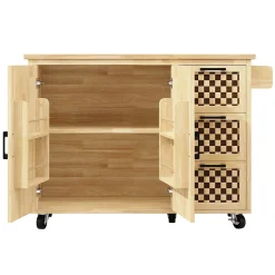 Îlot de Cuisine - desserte avec Étagères Réglables et Rangement Métal - MDF Naturel 120x45-75x92 cm