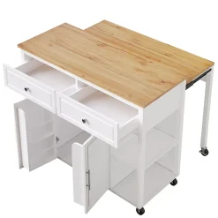 Îlot de Cuisine - desserte Multifonction avec Rangement Ajustable et Porte-Serviettes - Métal, MDF - Blanc 120x50-81,5x92 cm