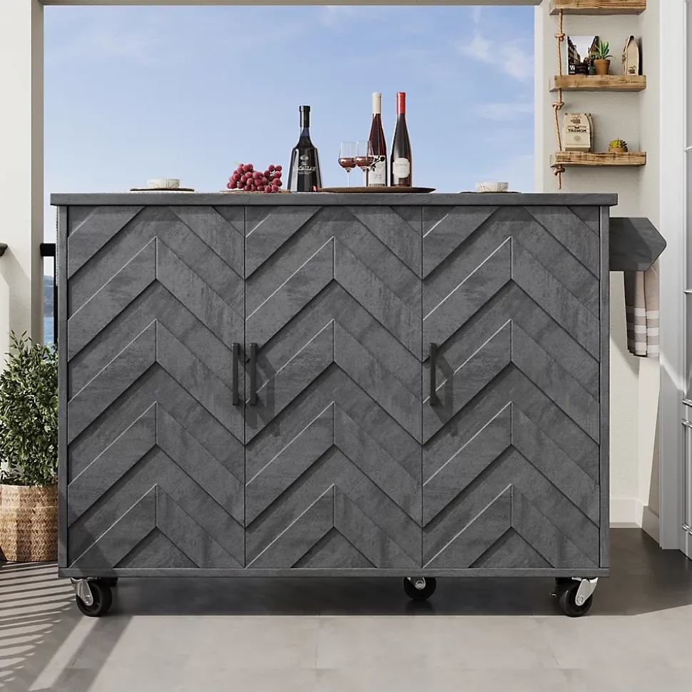 Îlot de Cuisine - desserte avec Tablette Extensible et Rangement Modulable, MDF Métal, Gris 118x45-75x92 cm