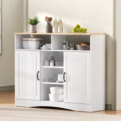 Îlot de Cuisine - Desserte de Cuisine Multifonction avec Table Pliante et 2 Chaises - Compartiments Ouverts - MDF + PB - Blanc