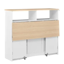 Îlot de Cuisine - Desserte de Cuisine Multifonction avec Table Pliante et 2 Chaises - Compartiments Ouverts - MDF + PB - Blanc