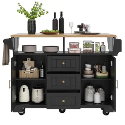 Îlot de Cuisine - desserte de Cuisine Multifonction avec Étagères Réglables et Rangement - MDF Métal - Noir 120x40-80x95 cm