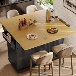 Îlot de Cuisine - desserte de Cuisine Multifonction avec Étagères Réglables et Rangement - MDF Métal - Noir 120x40-80x95 cm