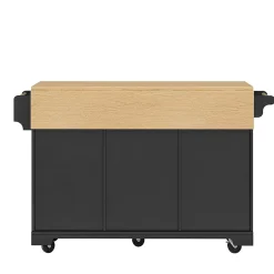 Îlot de Cuisine - desserte de Cuisine Multifonction avec Étagères Réglables et Rangement - MDF Métal - Noir 120x40-80x95 cm