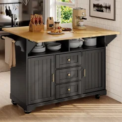 Îlot de Cuisine - desserte de Cuisine Multifonction avec Étagères Réglables et Rangement - MDF Métal - Noir 120x40-80x95 cm