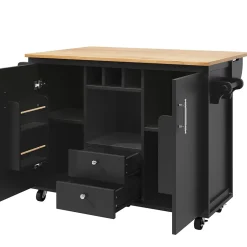 Îlot de cuisine, 120 x 73 x 92 cm, avec plan de travail rabattable, tiroirs et étagères réglables, noir