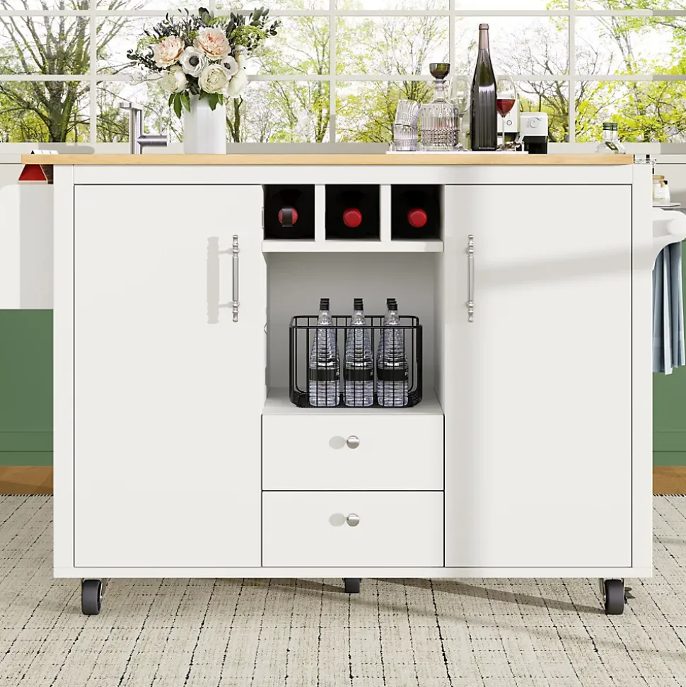 Îlot de cuisine, 120 x 73 x 92 cm, avec plan de travail rabattable, tiroirs et étagères réglables, blanc