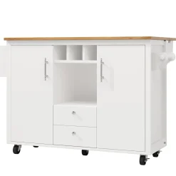 Îlot de cuisine, 120 x 73 x 92 cm, avec plan de travail rabattable, tiroirs et étagères réglables, blanc