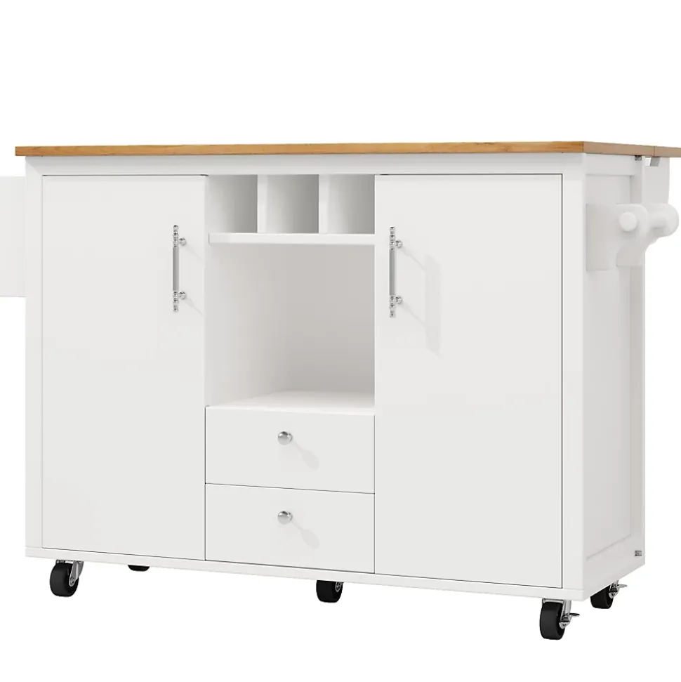 Îlot de cuisine, 120 x 73 x 92 cm, avec plan de travail rabattable, tiroirs et étagères réglables, blanc