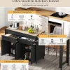 Îlot de Cuisine avec Roulettes, Tiroirs, Plan de Travail et Espace Repas Extensible, Rangement, 112-180,5x45x92,2 cm - MDF Noir