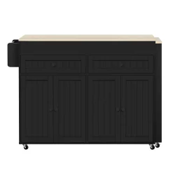 Îlot de Cuisine avec Roulettes, Tiroirs, Plan de Travail et Espace Repas Extensible, Rangement, 112-180,5x45x92,2 cm - MDF Noir