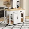 Îlot de Cuisine Buffet avec Roulettes - 2 Tiroirs, 2 Portes, Prises AC + USB, MDF, 120x77x93 cm - Blanc et Naturel