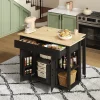 Îlot de Cuisine Buffet Roulettes - Prises AC USB, 2 Tiroirs, 2 Portes, Étagères Ouvertes, MDF - 120x77x93 cm - Noir/Naturel