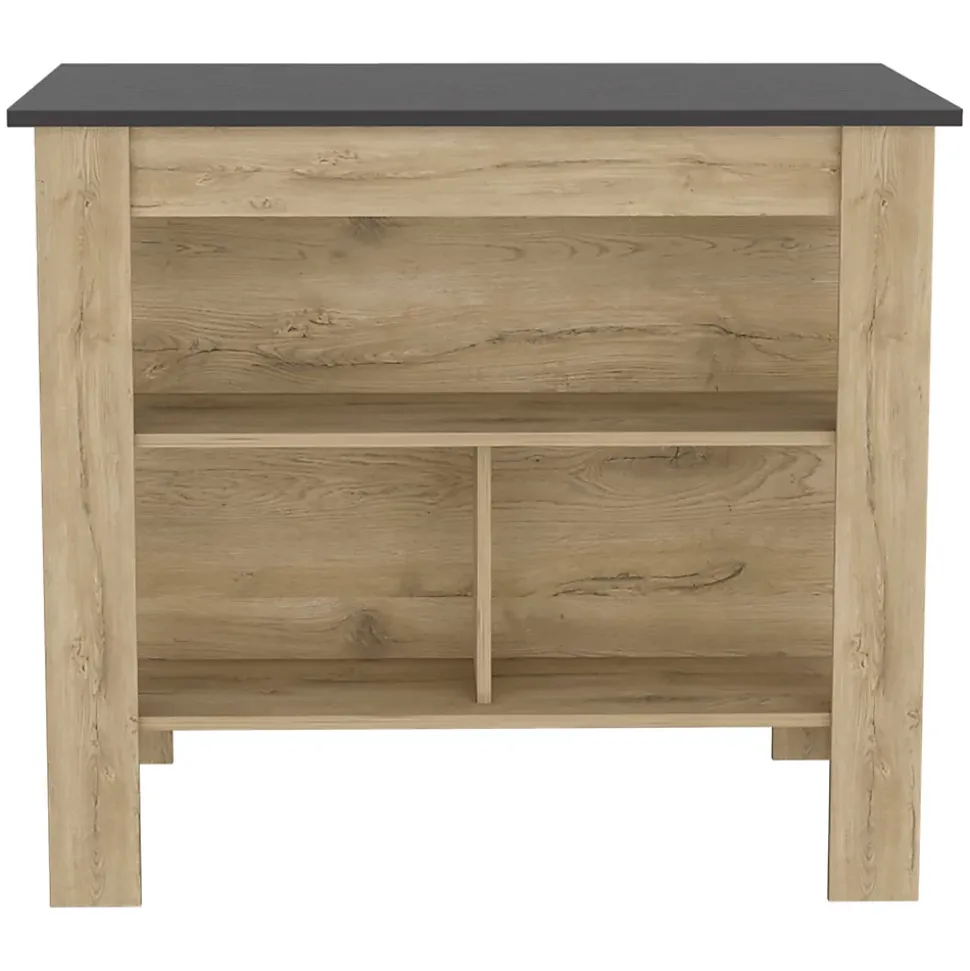 Îlot de cuisine Cala, trois étagères et quatre pattes, 90 cm à x 103 cm le x 70 cm P, macadamia / Noir