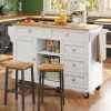 Îlot de cuisine Double Usage avec Tiroirs et Étagères, Meuble Mobile en MDF, Blanc, 134x46x92 cm