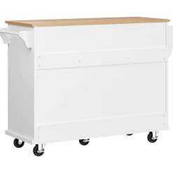 Îlot de cuisine Double Usage avec Tiroirs et Étagères, Meuble Mobile en MDF, Blanc, 134x46x92 cm