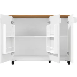 Îlot de Cuisine Extensible - desserte de Cuisine avec 3 Portes et Rangements, Meuble sur Roulettes en MDF, 130x45(75)x92 cm, Blanc